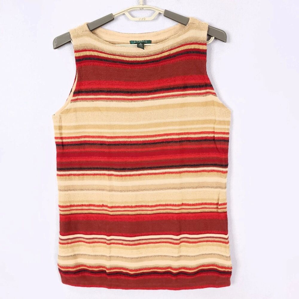 Lauren Ralph Lauren Sweater Tunic Women 1X Sleeveless Linen Cotton Blend Striped